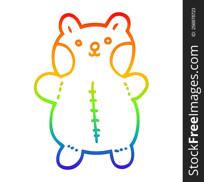 rainbow gradient line drawing of a cartoon teddy bear