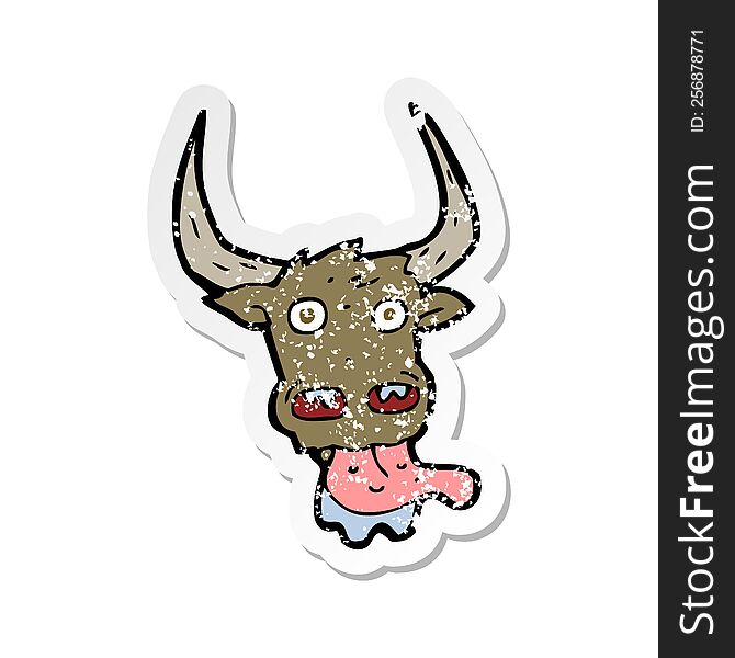 retro distressed sticker of a cartoon cow face