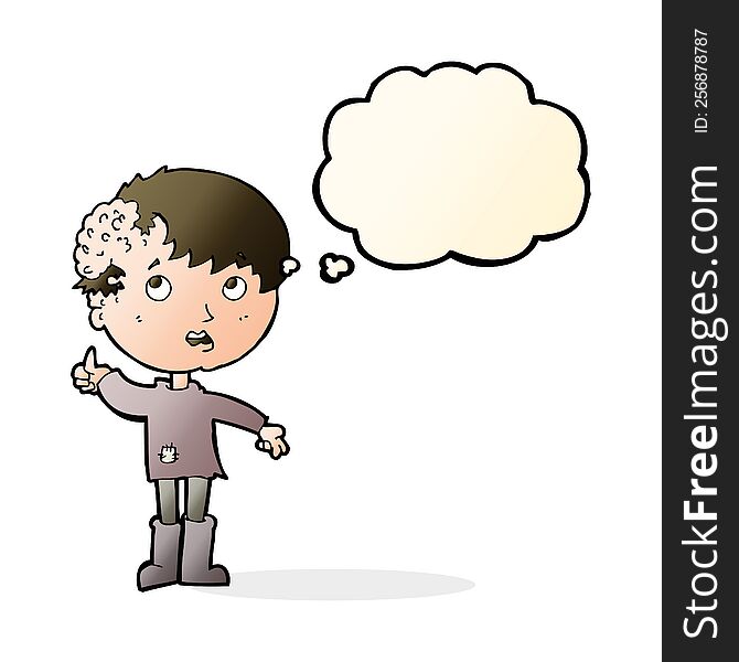 Cartoon Boy With Growth On Head With Thought Bubble