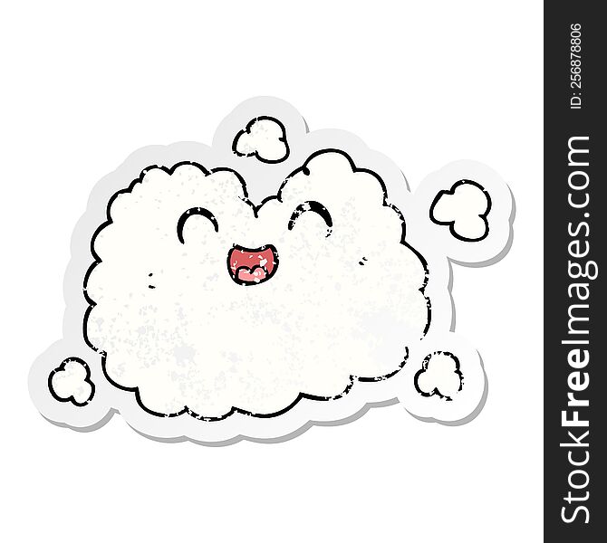 distressed sticker of a cartoon happy smoke cloud
