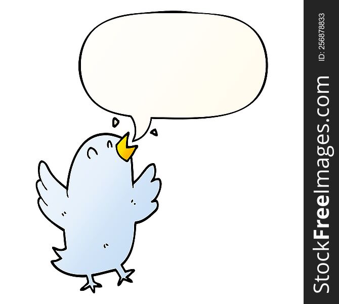 Cartoon Bird Singing And Speech Bubble In Smooth Gradient Style