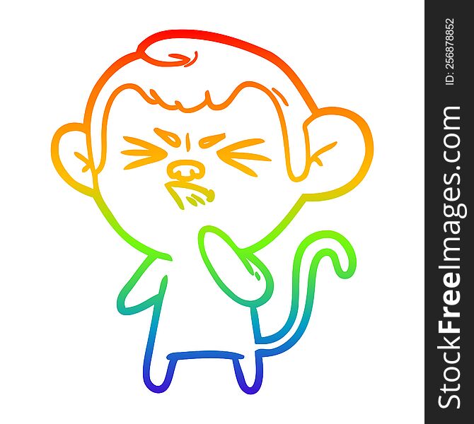 Rainbow Gradient Line Drawing Cartoon Angry Monkey