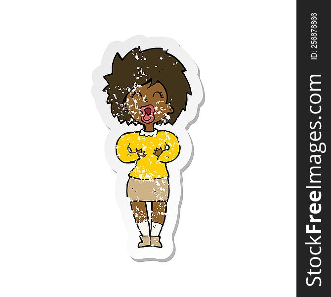 retro distressed sticker of a cartoon screaming woman