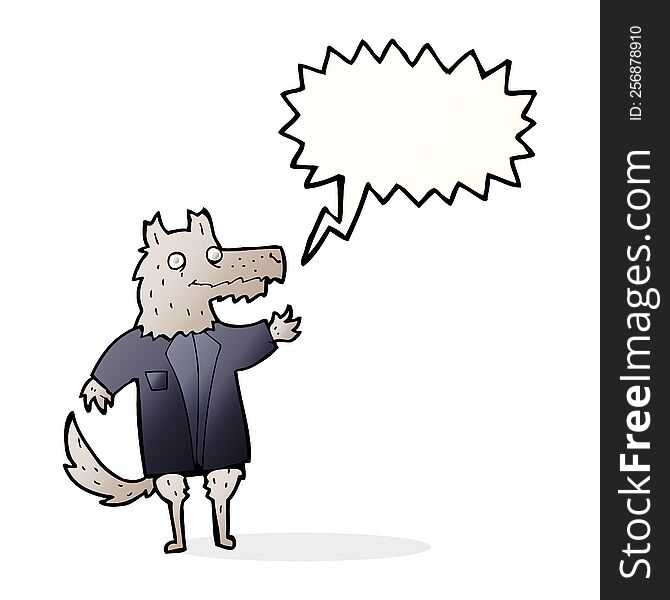 Cartoon Wolf Businessman With Speech Bubble