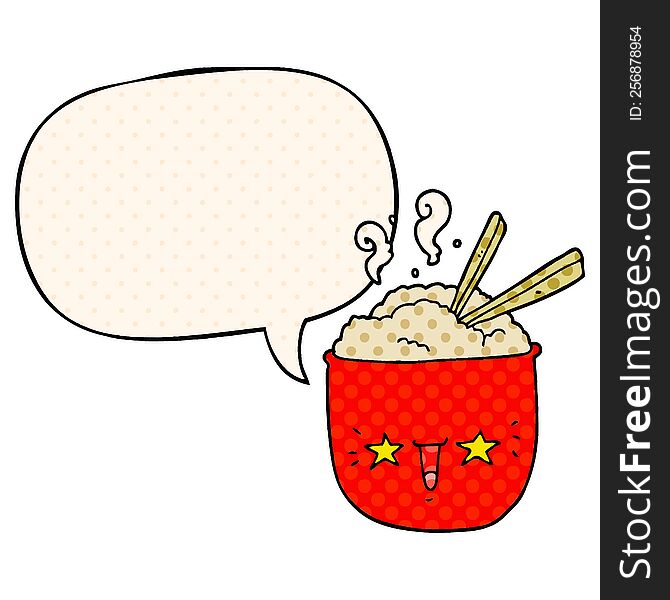 cartoon rice bowl with face with speech bubble in comic book style. cartoon rice bowl with face with speech bubble in comic book style