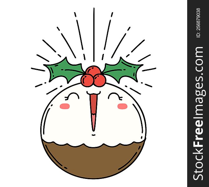illustration of a traditional tattoo style singing christmas pudding