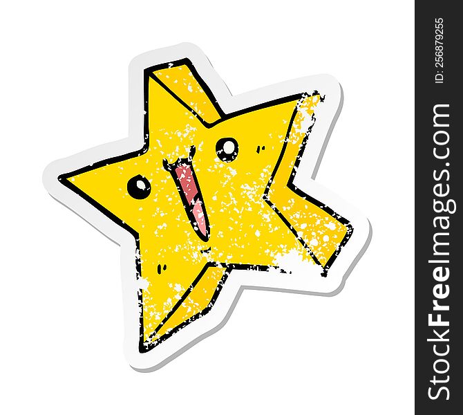 distressed sticker of a cartoon happy star