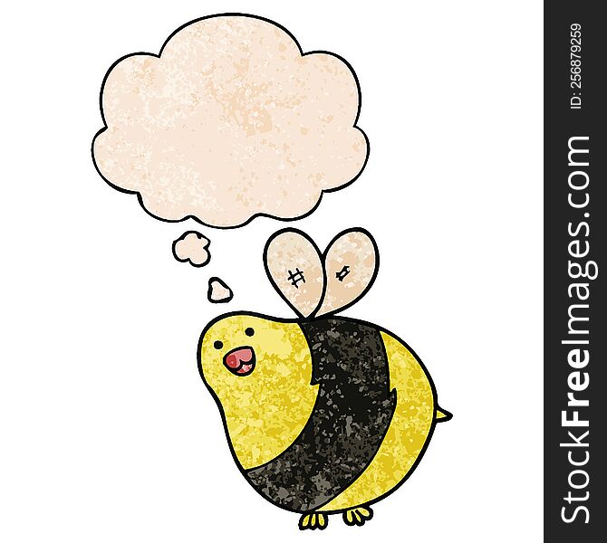 cartoon bee with thought bubble in grunge texture style. cartoon bee with thought bubble in grunge texture style