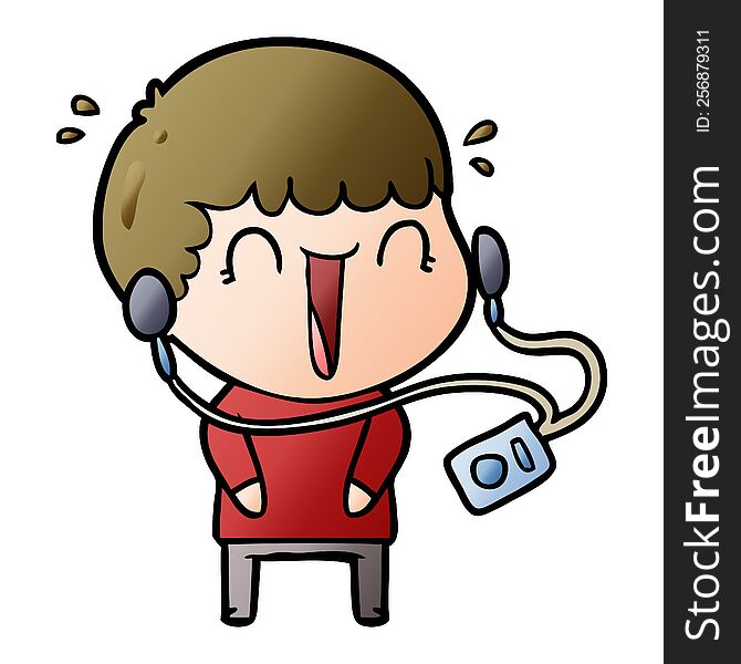 laughing cartoon man with earphones. laughing cartoon man with earphones