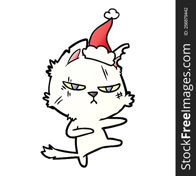 Tough Gradient Cartoon Of A Cat Wearing Santa Hat