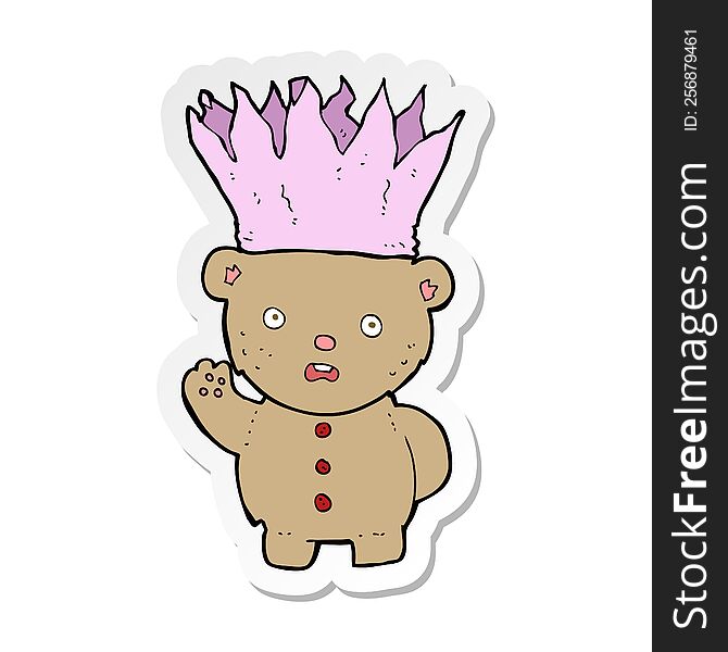 Sticker Of A Cartoon Teddy Bear Wearing Paper Crown