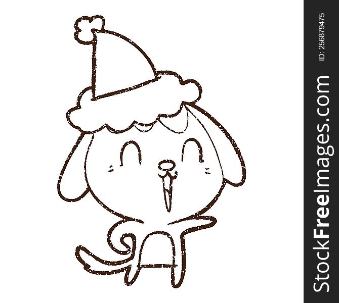 Festive Dog Charcoal Drawing