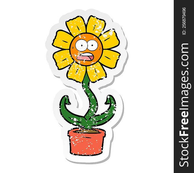 distressed sticker of a cartoon shocked flower
