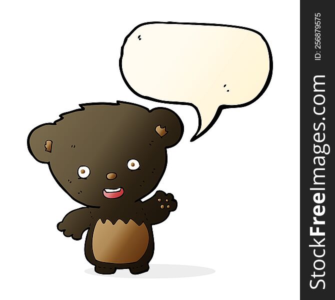 Cartoon Black Bearcub Waving With Speech Bubble