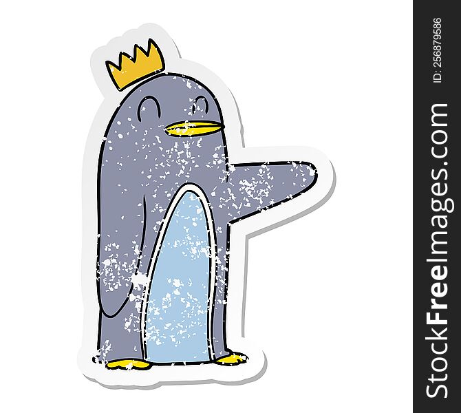 distressed sticker of a cartoon emperor penguin