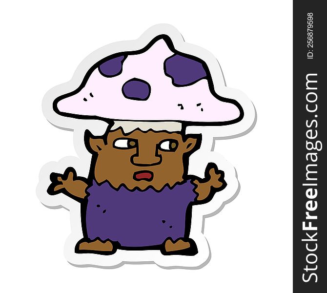 sticker of a cartoon little mushroom man