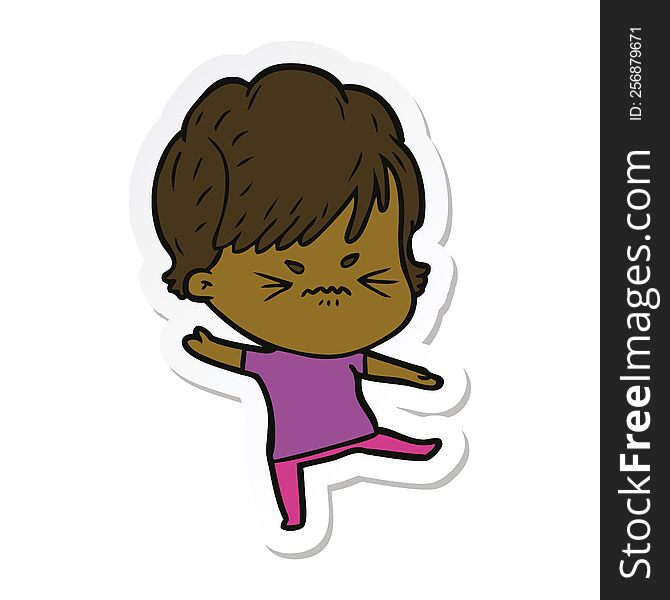 sticker of a cartoon frustrated woman