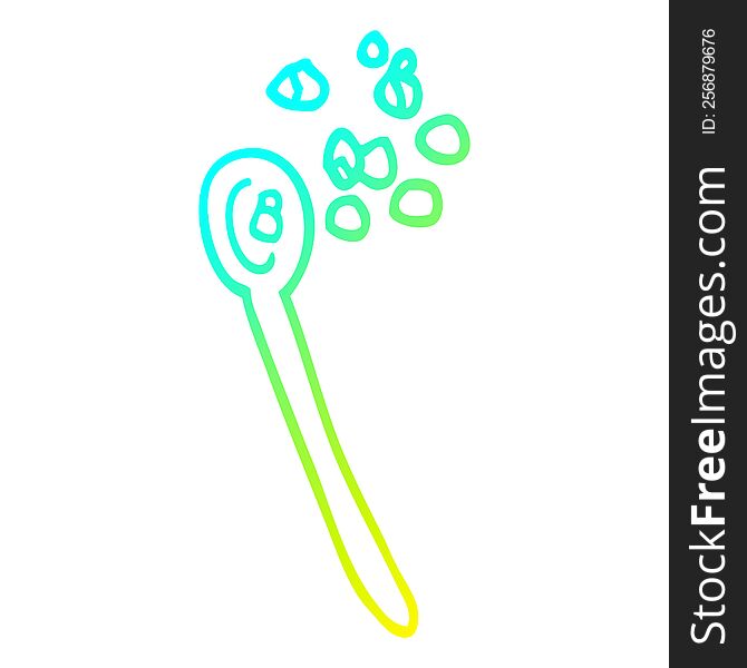 Cold Gradient Line Drawing Cartoon Cereal On A Spoon