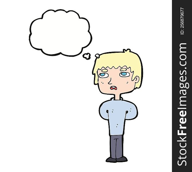 cartoon unhappy man with thought bubble