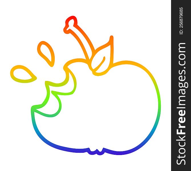 Rainbow Gradient Line Drawing Cartoon Juicy Bitten Apple