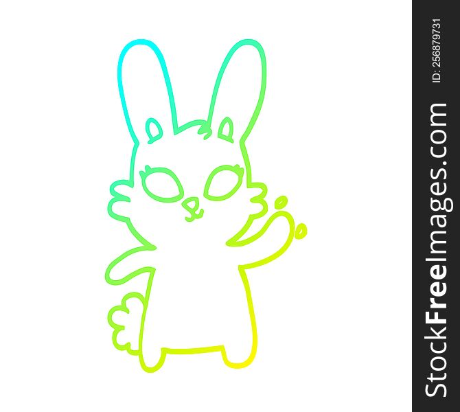 cold gradient line drawing of a cute cartoon rabbit waving