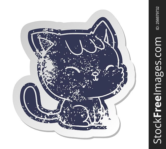 distressed old cartoon sticker of cute kawaii cat. distressed old cartoon sticker of cute kawaii cat