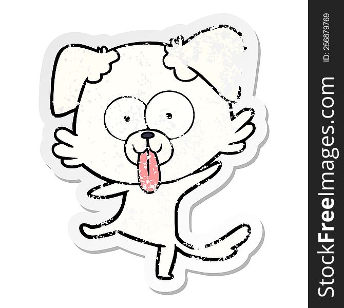 distressed sticker of a funny cartoon dancing dog