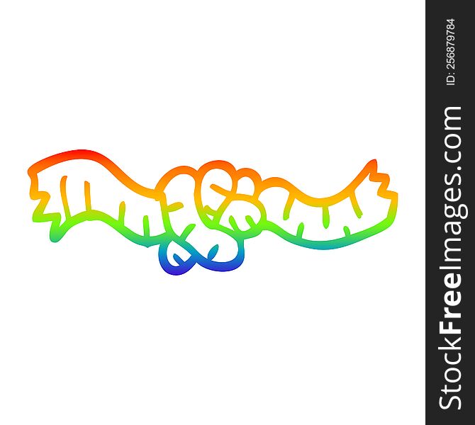 rainbow gradient line drawing of a cartoon tied rope