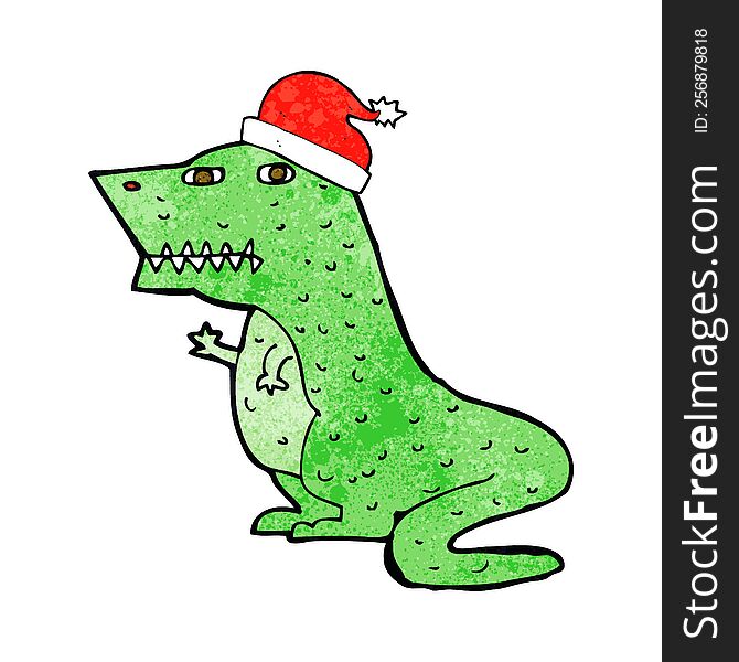 Cartoon Dinosaur In Christmas Hat