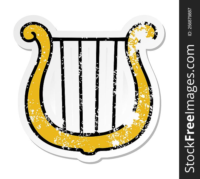 distressed sticker of a cute cartoon golden harp