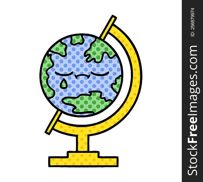 comic book style cartoon of a globe of the world