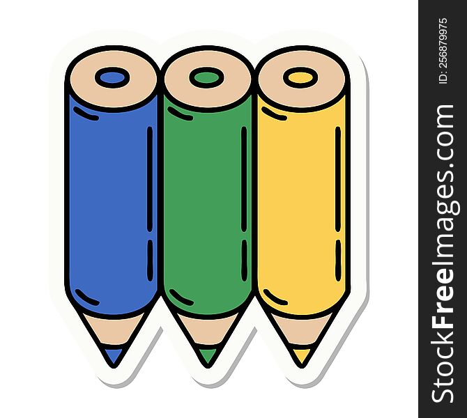 Tattoo Style Sticker Of A Colouring Pencils