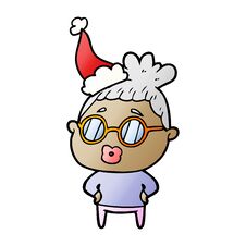 Gradient Cartoon Of A Librarian Woman Wearing Spectacles Wearing Santa Hat Stock Photos Gradient Cartoon Of A Librarian Woman Wearing Spectacles Wearing Santa Hat Stock Photos