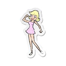 Retro Distressed Sticker Of A Cartoon Woman With Can Do Attitude Stock Photo