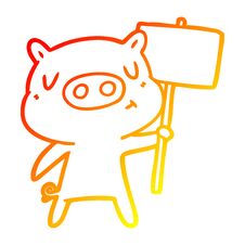 Warm Gradient Line Drawing Cartoon Content Pig Signpost;sign Royalty Free Stock Image