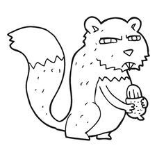 Black And White Cartoon Angry Squirrel With Nut Stock Photo