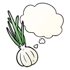 Cartoon Garlic And Thought Bubble In Smooth Gradient Style Stock Photo Cartoon Garlic And Thought Bubble In Smooth Gradient Style Stock Photo