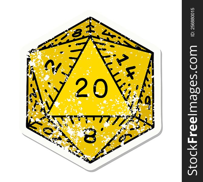 distressed sticker tattoo in traditional style of a d20 dice. distressed sticker tattoo in traditional style of a d20 dice