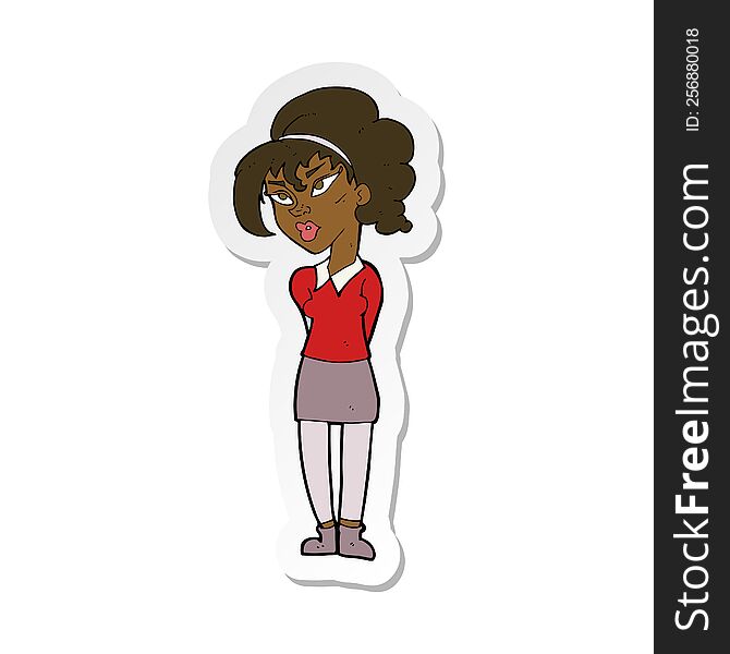 sticker of a cartoon pretty girl tilting head