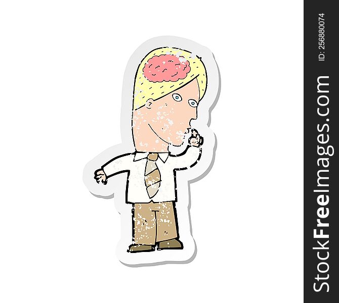 retro distressed sticker of a cartoon businessman with huge brain