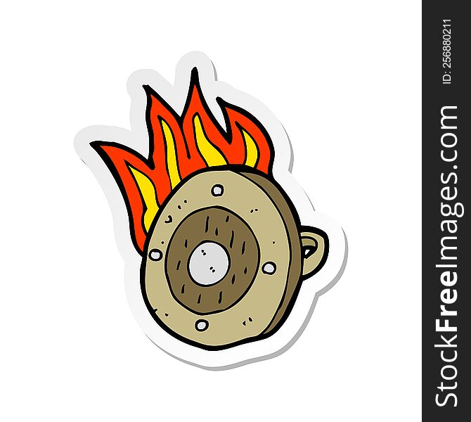 Sticker Of A Cartoon Burning Shield