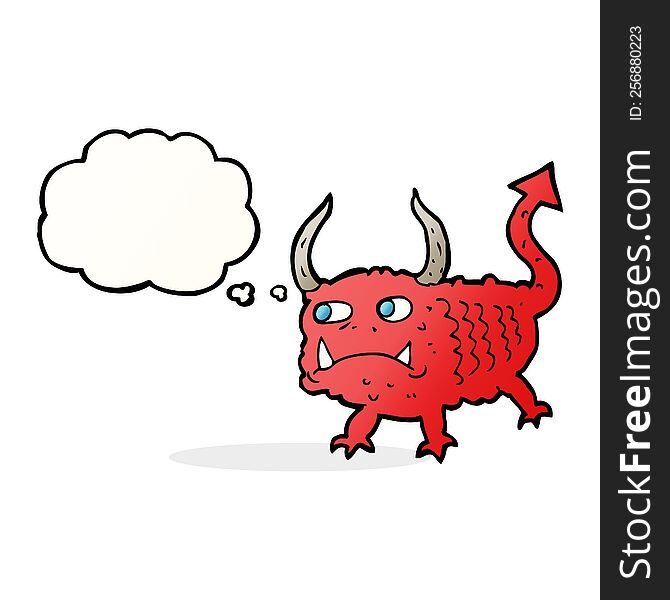 cartoon little demon with thought bubble