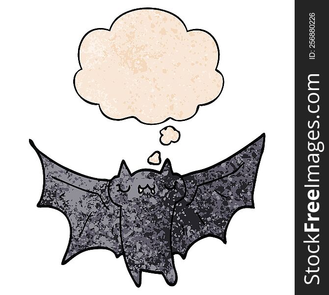 Cute Cartoon Halloween Bat And Thought Bubble In Grunge Texture Pattern Style