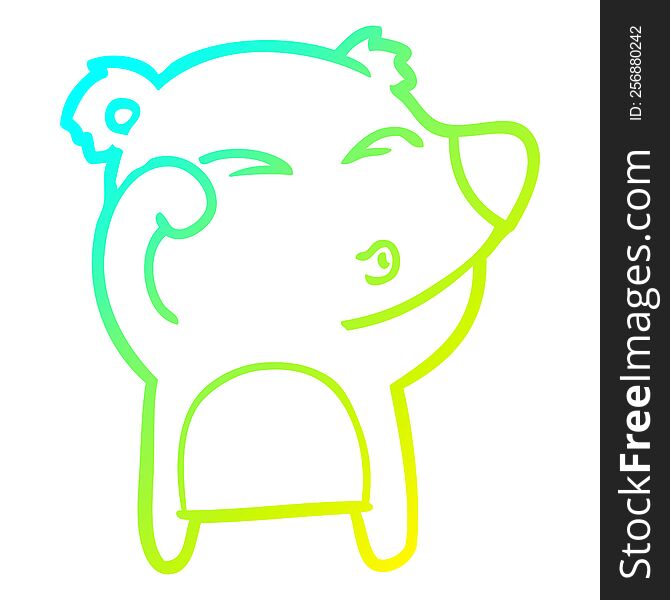 Cold Gradient Line Drawing Cartoon Tired Bear Rubbing Eyes