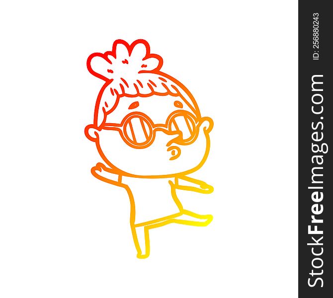 Warm Gradient Line Drawing Cartoon Woman Wearing Glasses