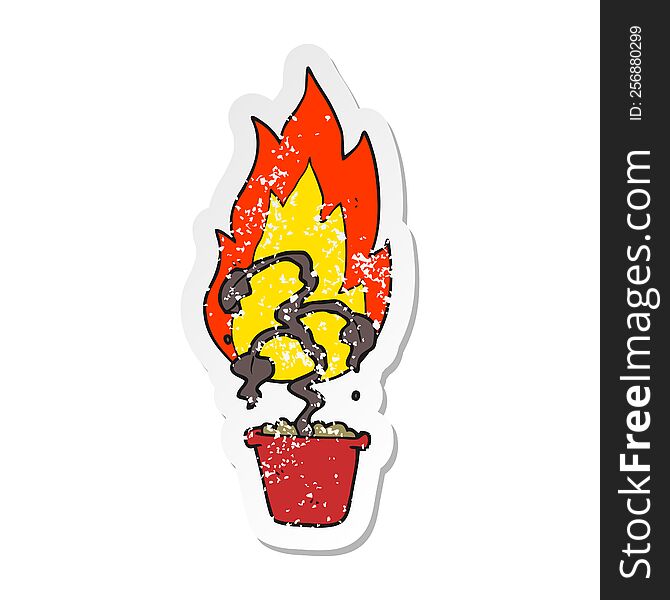retro distressed sticker of a cartoon burning plant