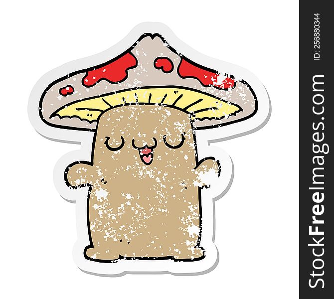 Distressed Sticker Of A Cartoon Mushroom Creature