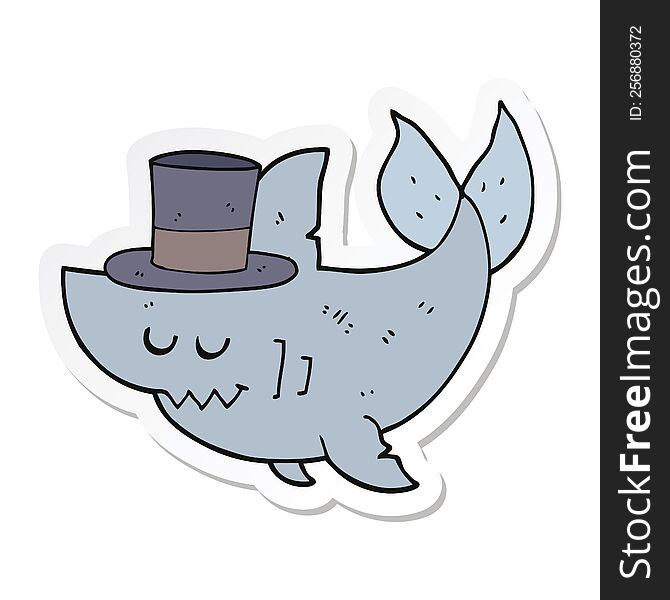 sticker of a cartoon shark wearing top hat