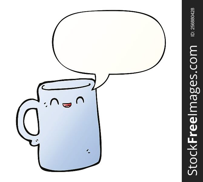 cartoon mug with speech bubble in smooth gradient style