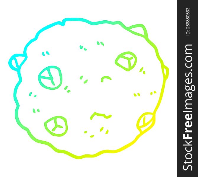 cold gradient line drawing of a cartoon chocolate chip cookie